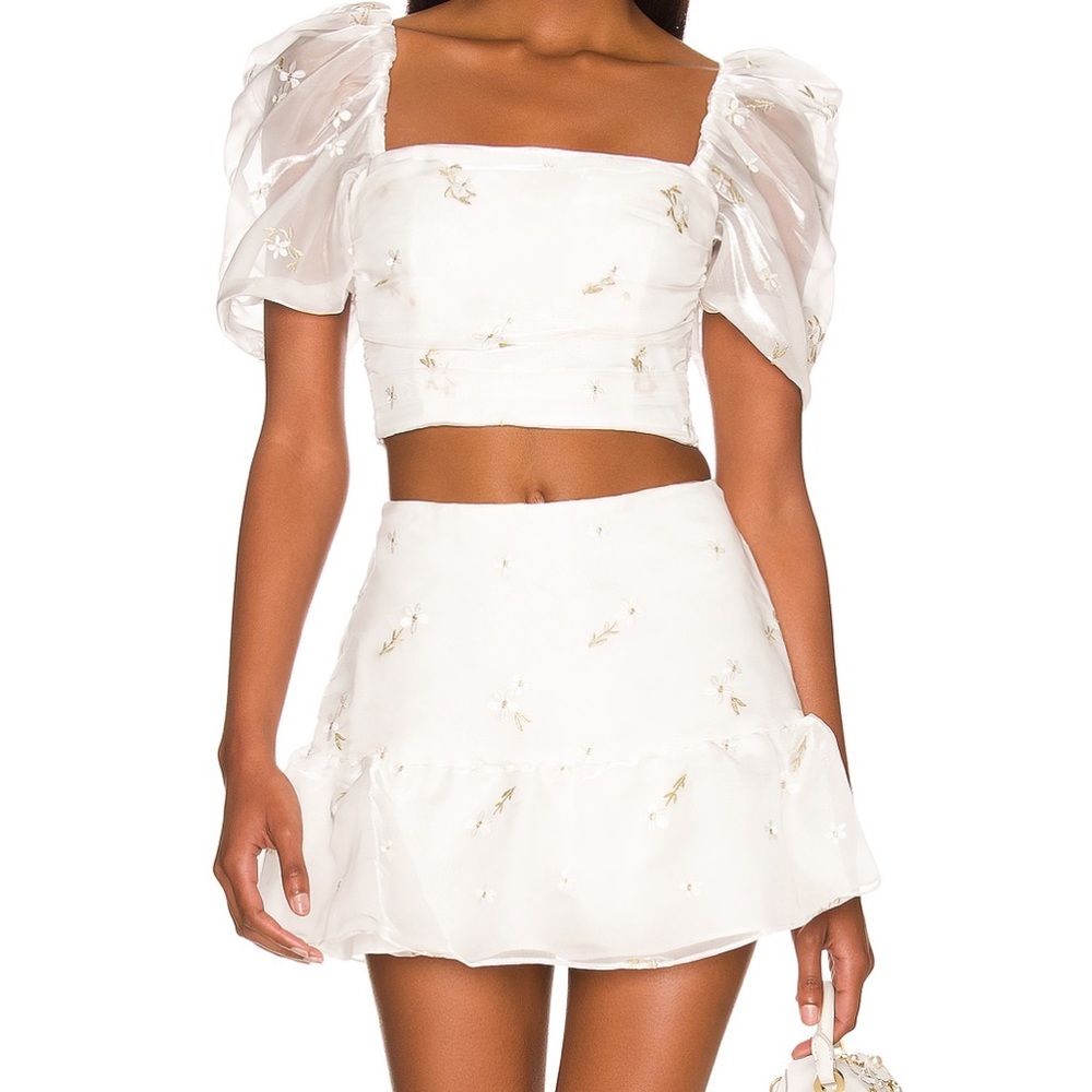 Amanda Uprichard x Revolve Gabbie Skort & Willis Too two piece white bridal set